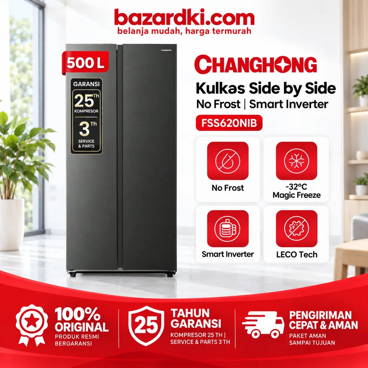 Changhong Kulkas 500L Side By Side, kategori Kulkas