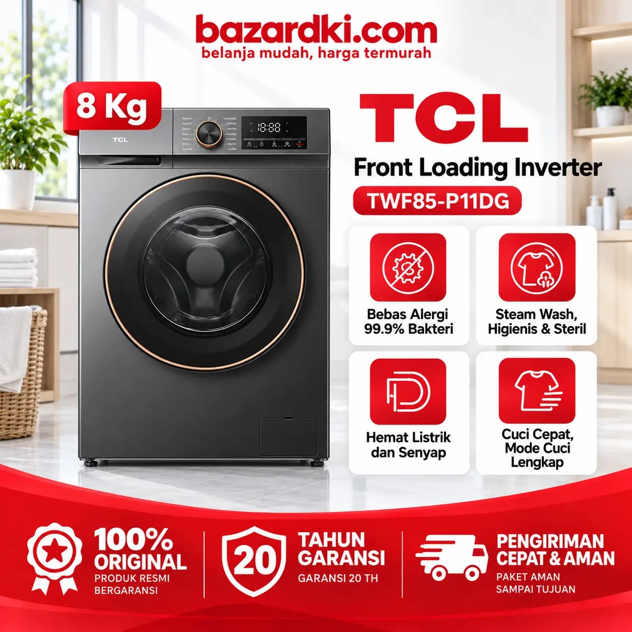 Foto 1 dari 5 TCL Mesin Cuci 8 kg - Front Loading Inverter