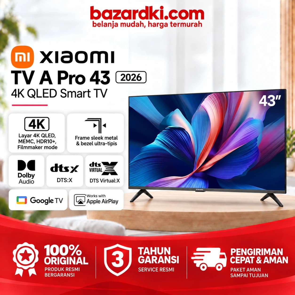 Foto 1 dari 6 Xiaomi A Pro 43 inch – Google TV QLED 2026