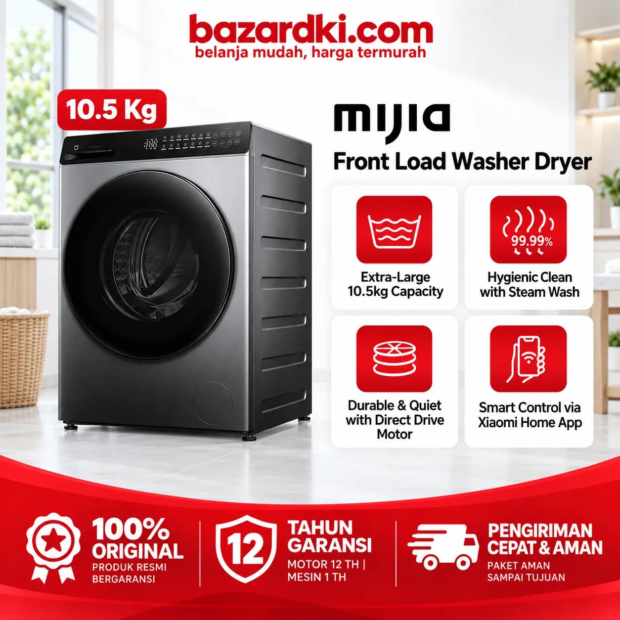 Foto 1 dari 5 Xiaomi Mesin Cuci 10.5 kg - Front Load Washer Dryer